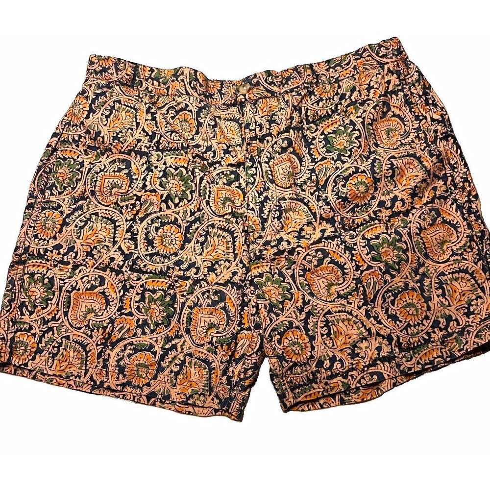J. Press Medium Paisley Floral Swim Trunks 100% Cotton Mesh Lined Elastic Waist